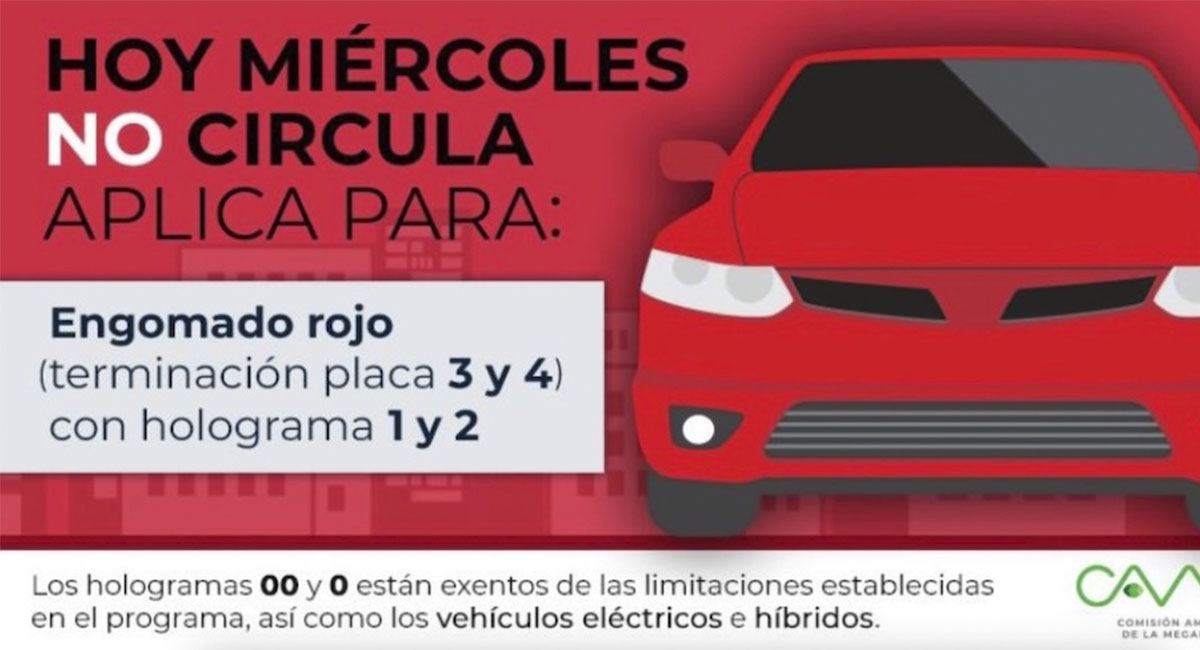 Así funciona el programa Hoy No Circula este miércoles. Foto: CAMe