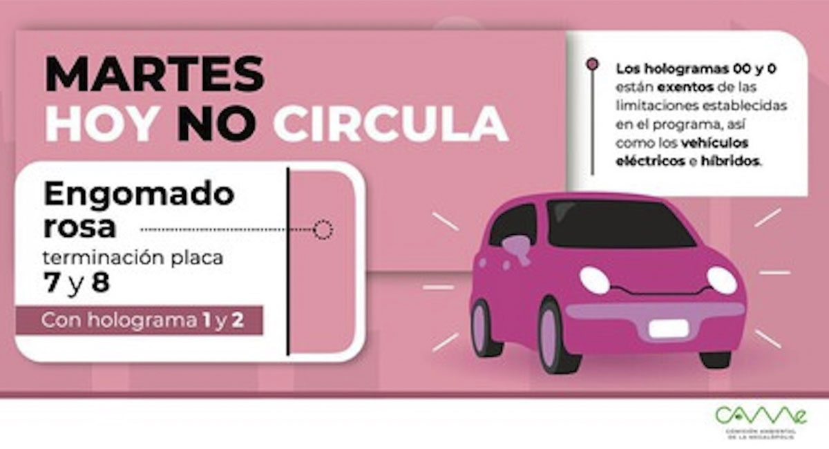 Así funciona el programa Hoy No Circula este martes. Foto: CAMe