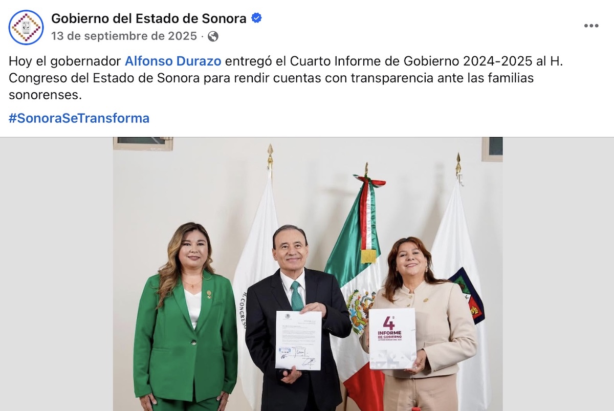 El 13 de septiembre de 2025, Alfonso Durazo entregó su Cuarto Informe de Gobierno. Foto: Gobierno de Sonora