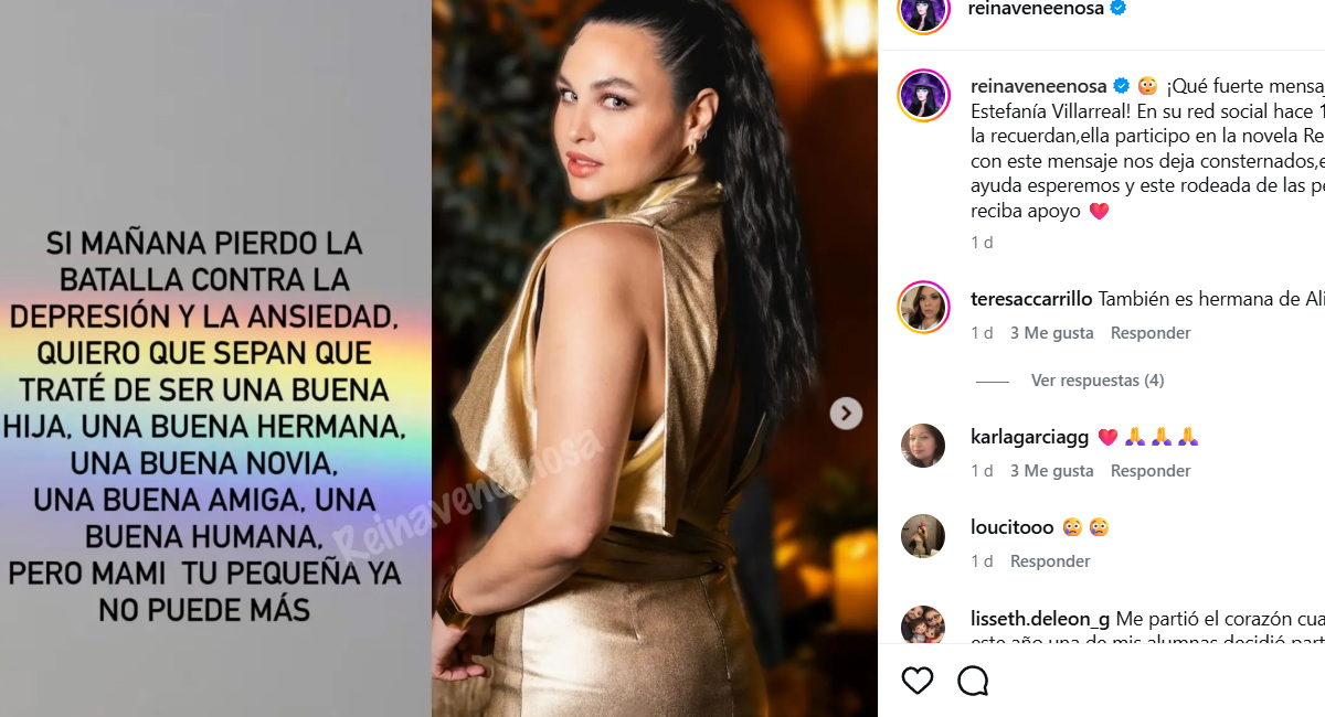 Estefanía Villarreal comparte mensaje que preocupa de posible suicidio
