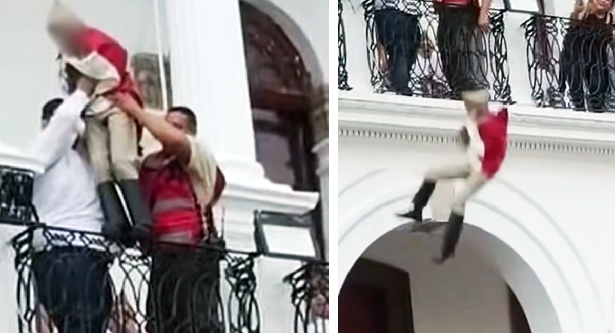 VIDEO: Arrojan desde balcón a niño envuelto en bandera para recrear a Juan Escutia en Jalisco