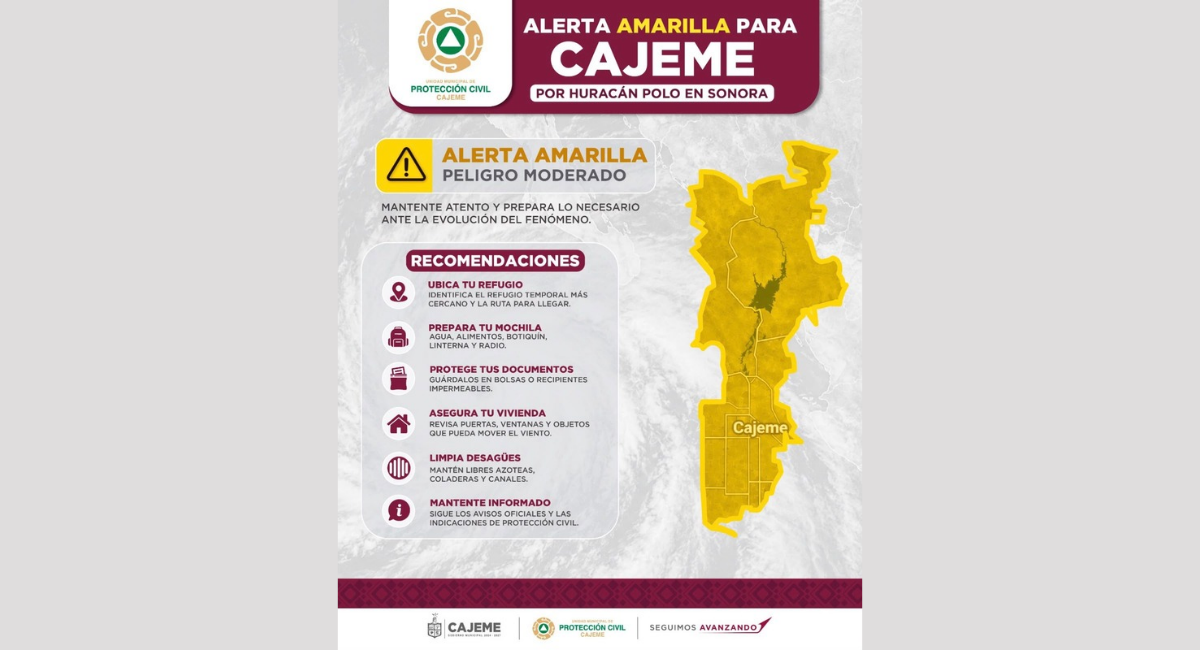 Cajeme se prepara con maquinaria, personal y guardia permanente del COE ante alerta por huracán 'Polo'