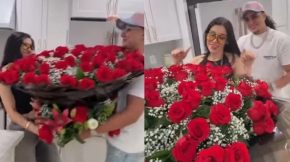 Emma Coronel, esposa de ‘El Chapo’, recibe enorme ramo de rosas rojas de Davis Flow; así reaccionó