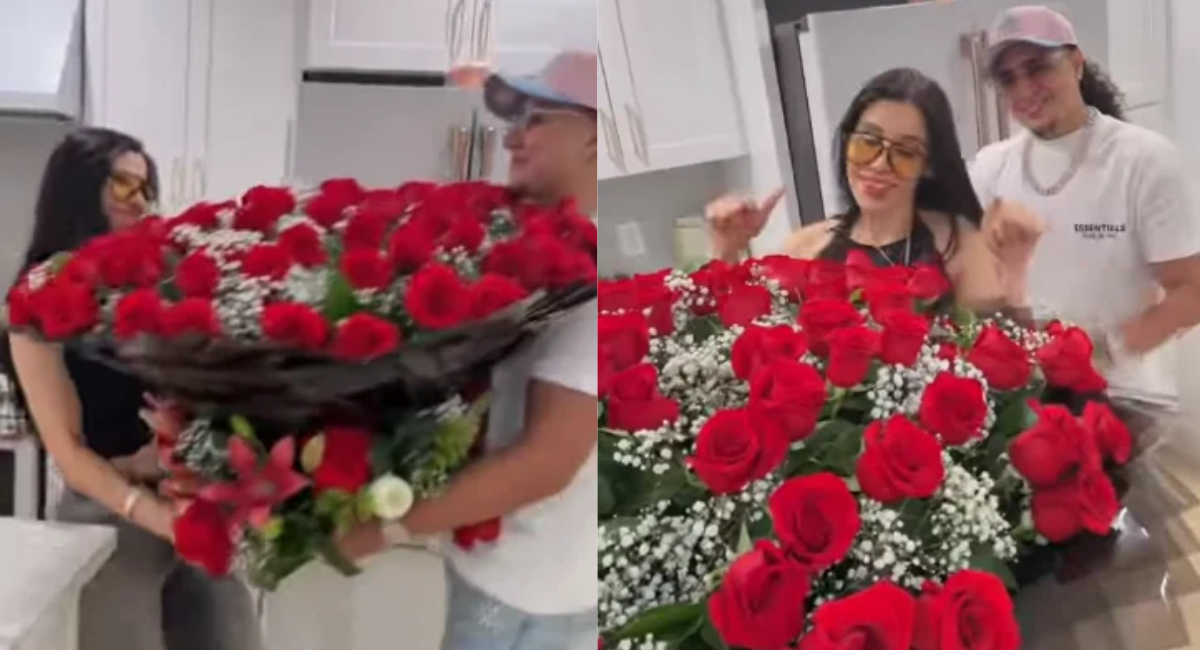 Emma Coronel, esposa de 'El Chapo', recibe enorme ramo de rosas rojas de Davis Flow; así reaccionó