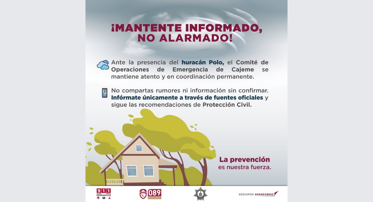 Huracán 'Polo': SSPM mantiene preparados a sus elementos ante posibles efectos en Cajeme