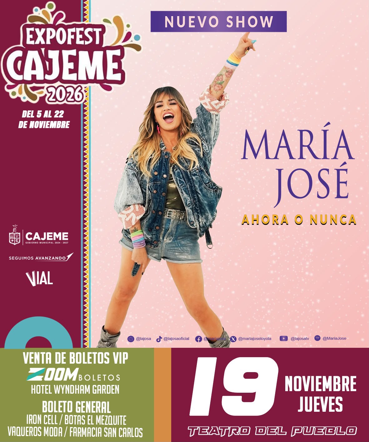 María José llegará a la Expofest Cajeme 2026 con su tour 'Ahora o Nunca'