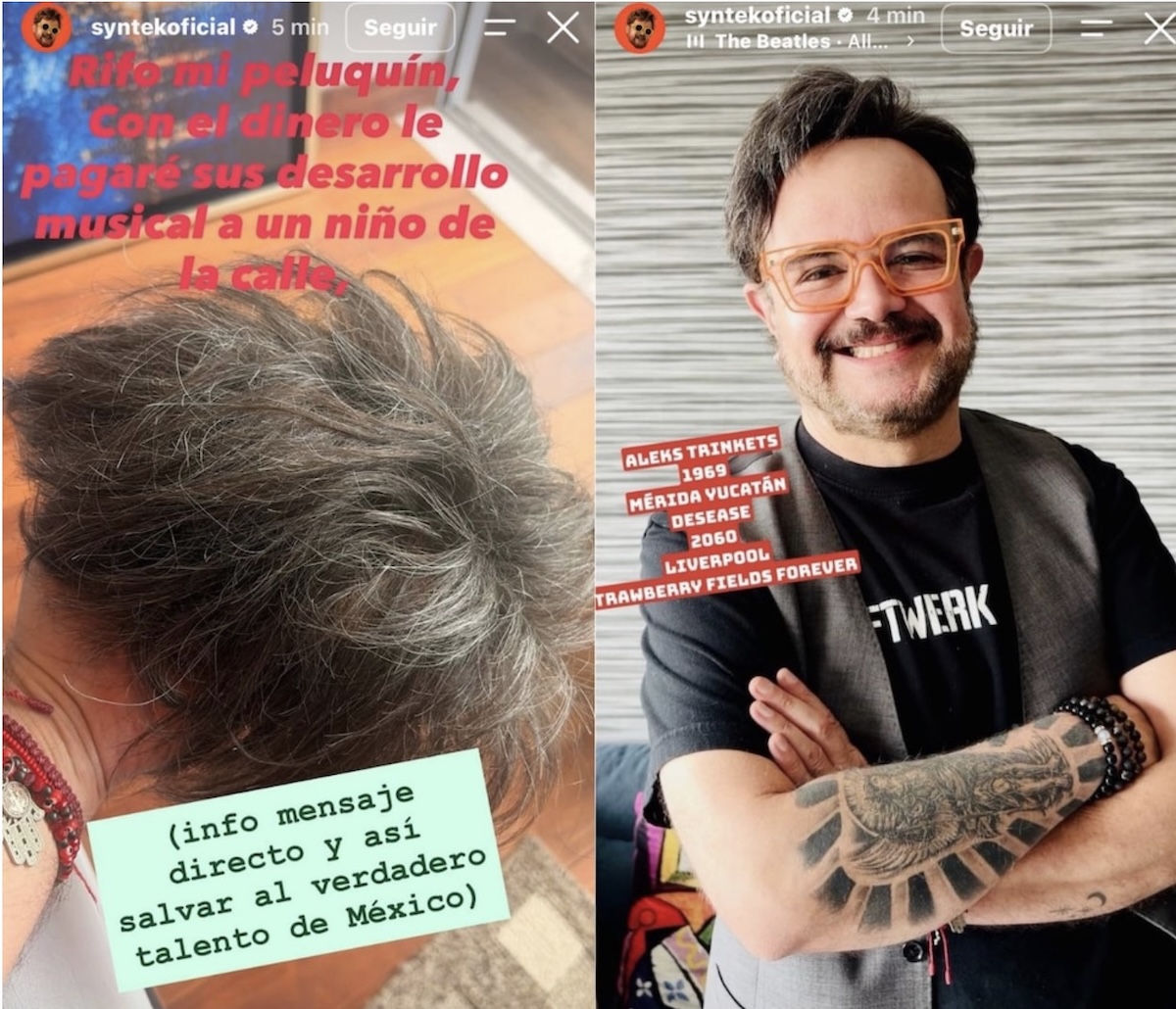 Aleks Syntek subastó su peluquín y aseguró que donará lo recaudado a un niño en situación de calle
