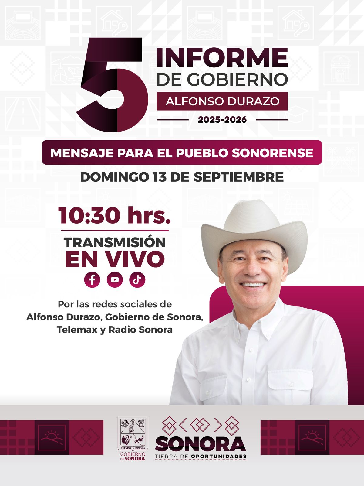 La transmisión del Quinto Informe de Durazo inicia a las 10:30 horas