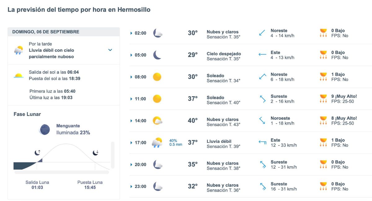 Consulta cómo será el clima en Hermosillo este domingo