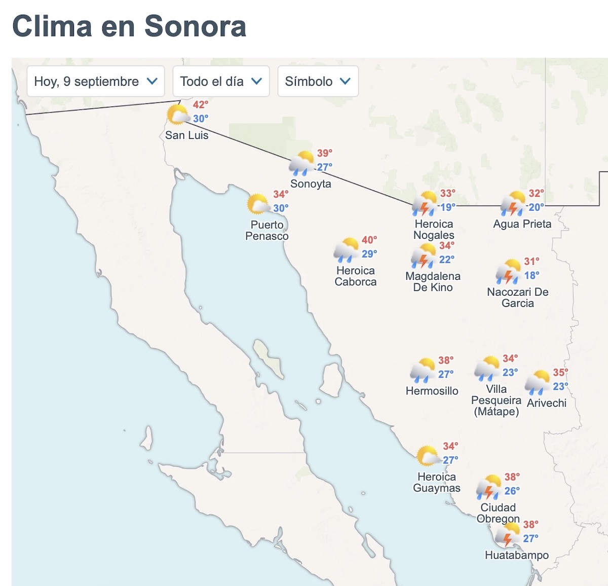 Clima en Sonora hoy: calor y lluvias