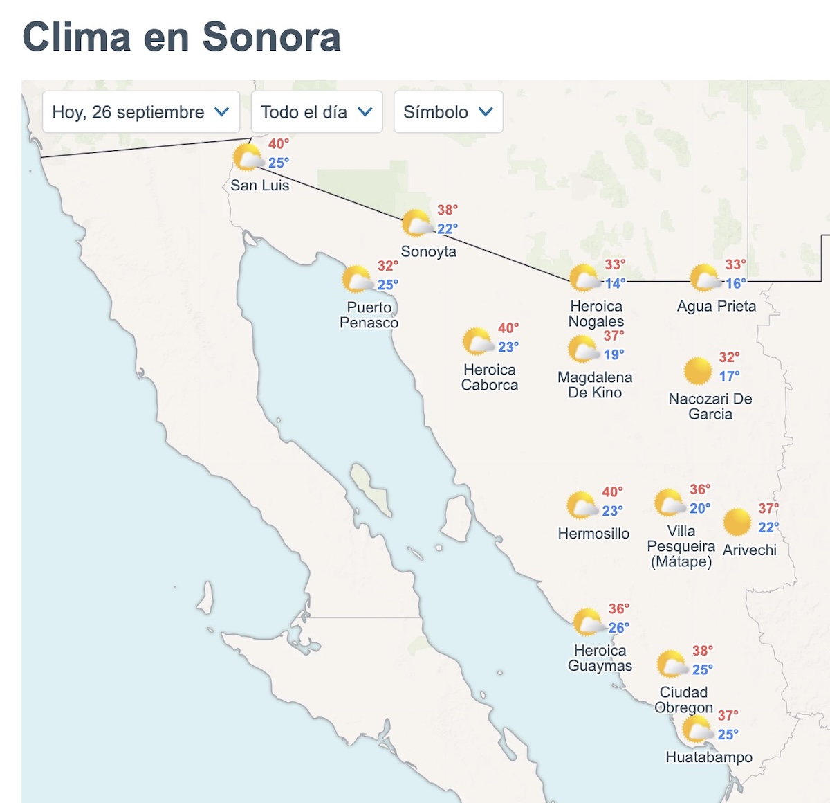 Clima Sonora sábado 26 de septiembre: estos municipios tendrán el calor más intenso del día