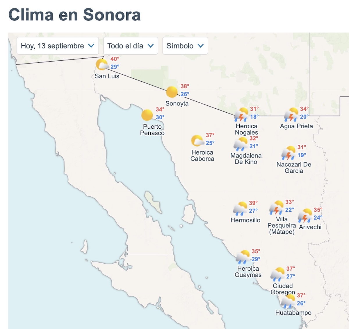 Así será el clima en Sonora HOY. Foto: Meteored.mx