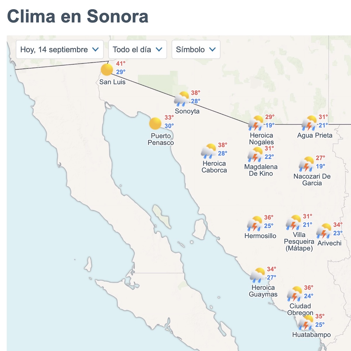 Así será el clima en Sonora este lunes. Foto: Meteored.mx