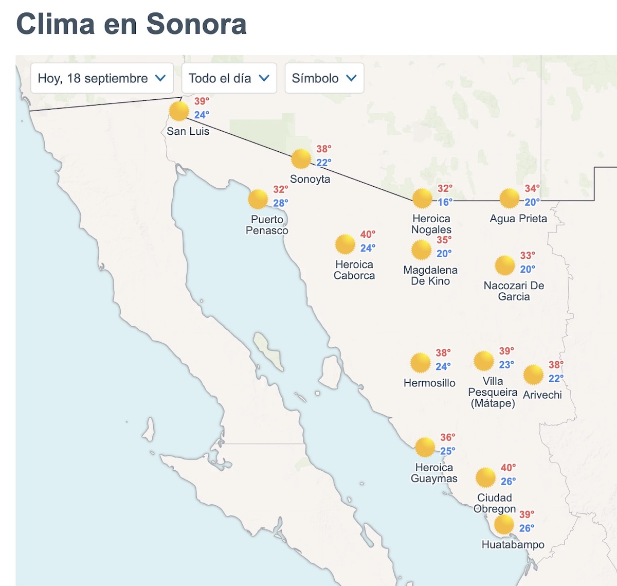 Sonora: pronóstico del clima para hoy viernes 18 de septiembre. Foto: Meteored.mx