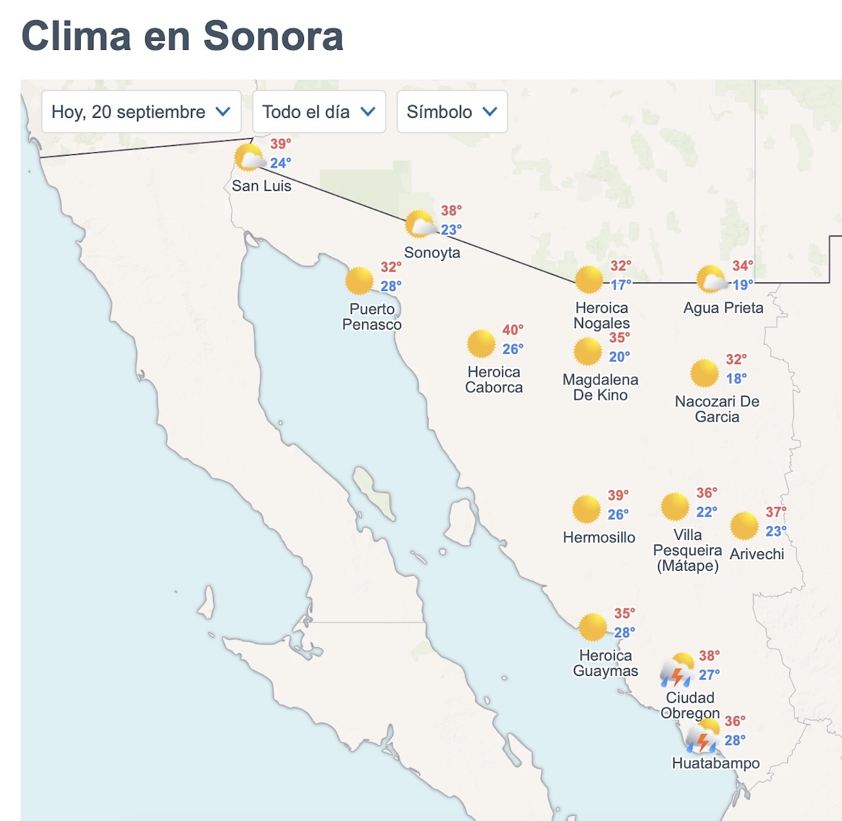 Sonora tendrá calor y lluvias este domingo 20 de septiembre