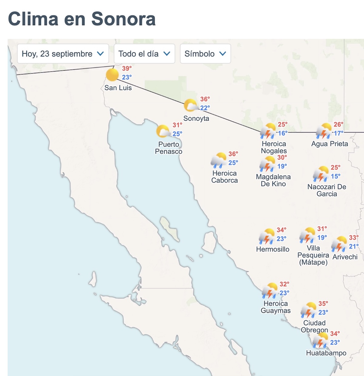 Pronóstico del clima en Sonora para hoy 23 de septiembre