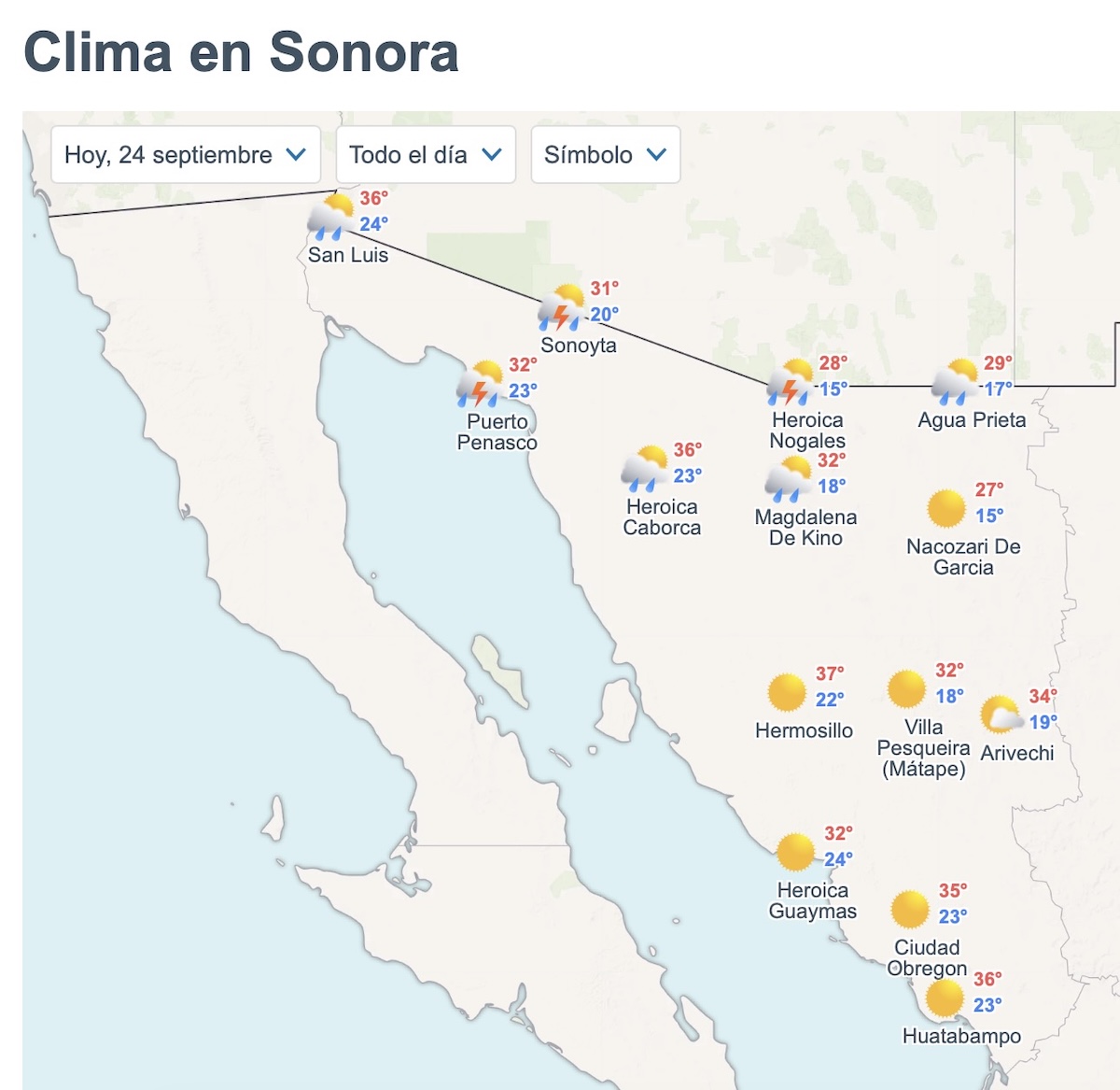 Estas serán las temperaturas y lluvias en Sonora este jueves