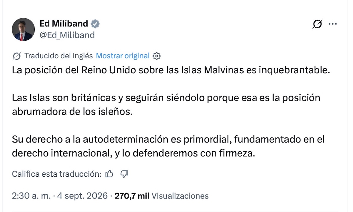 Reino Unido responde a Milei tras su discurso sobre las Malvinas