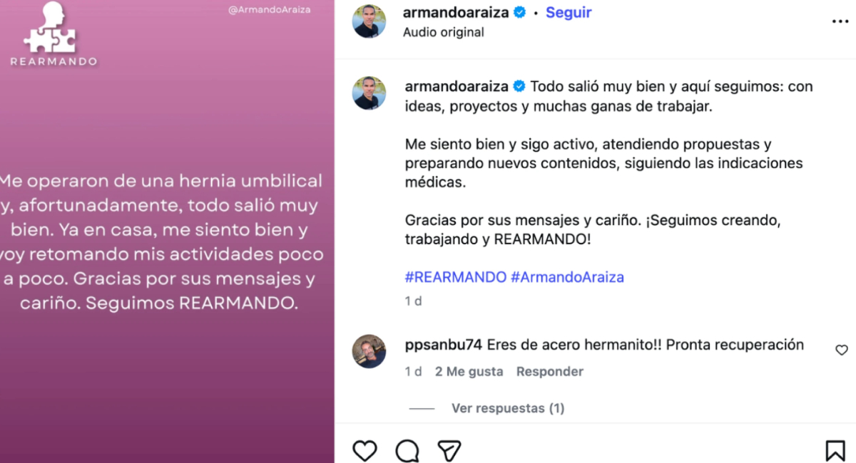 Armando Araiza informa que fue operado