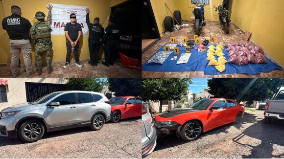 Detienen en Guaymas a joven de 22 años con 2 mil 889 envoltorios de droga y dos autos robados en EU