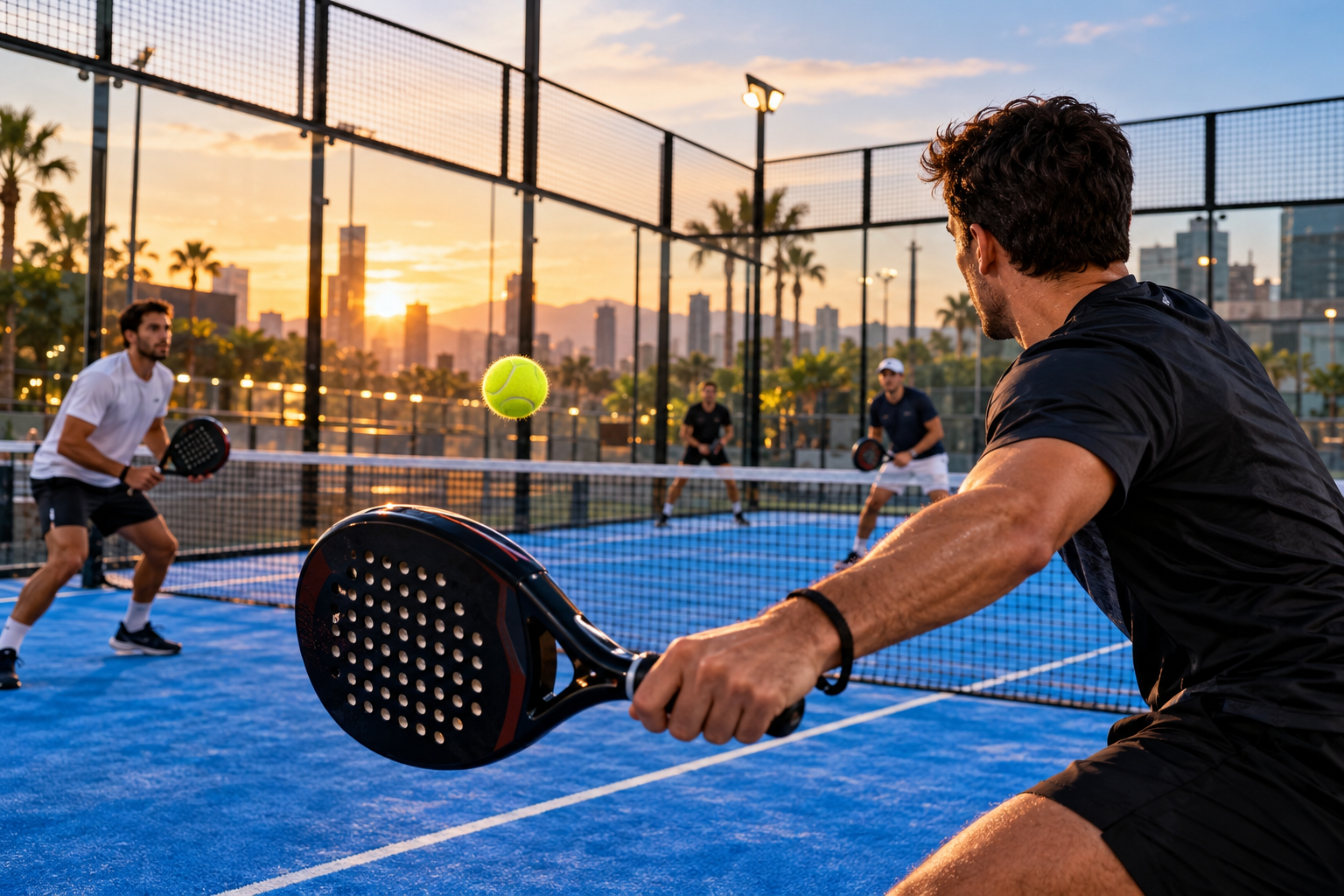 Partido de pádel al atardecer