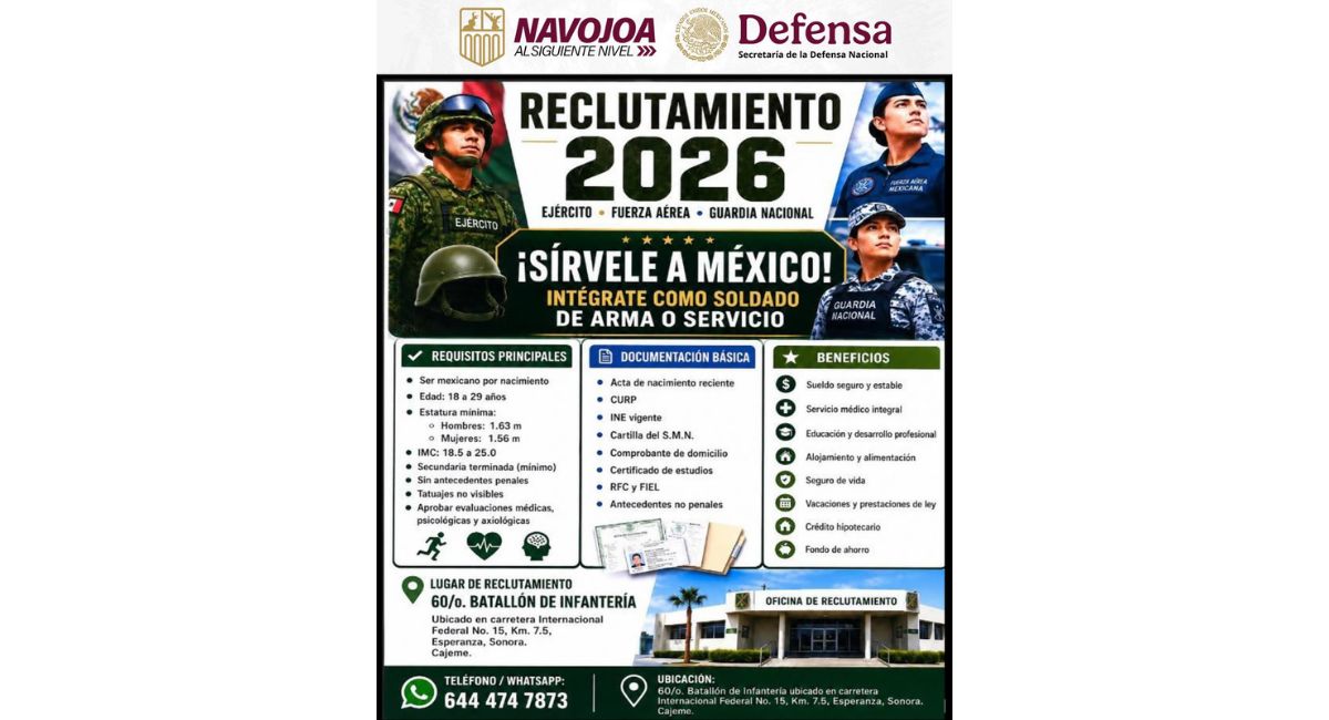 Reclutamiento 2026: Inicia convocatoria para Fuerza Aérea, Ejército y Guardia Nacional en Navojoa