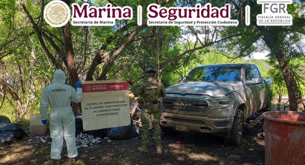 Semar inhabilita narcolaboratorio en Elota, Sinaloa; decomisa precursores químicos