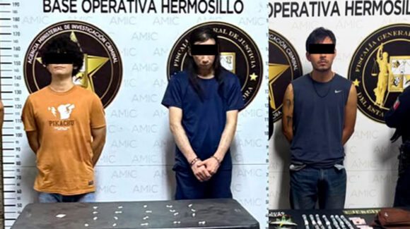Sorprenden a tres hombres con 45 dosis de droga en Hermosillo; hay una casa y un auto asegurados