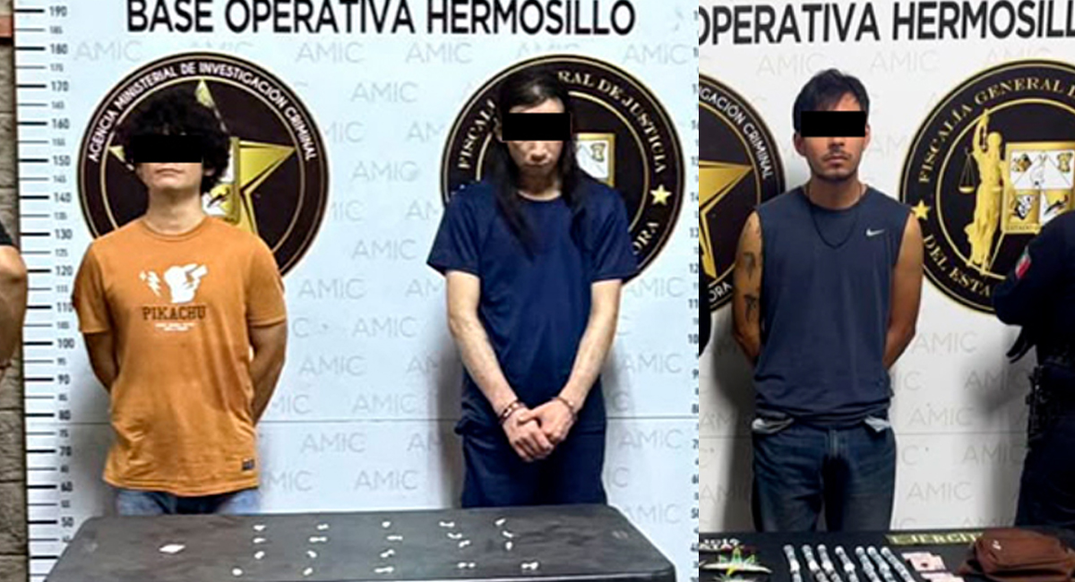 Sorprenden a tres hombres con 45 dosis de droga en Hermosillo; hay una casa y un auto asegurados