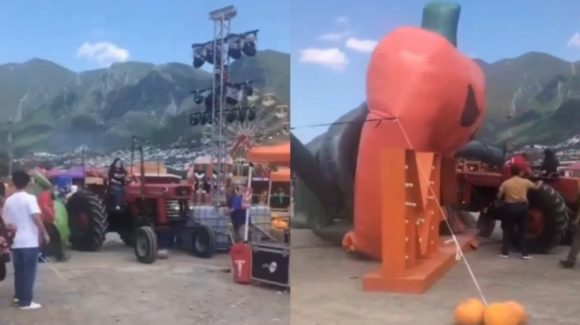 VIDEO: Tractor fuera de control destruye escenografía del festival ‘Pumpkin Dash’ en Monterrey
