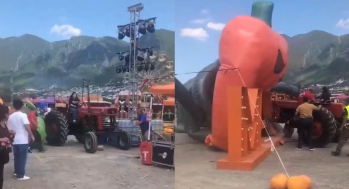 VIDEO: Tractor fuera de control destruye escenografía del festival 'Pumpkin Dash' en Monterrey