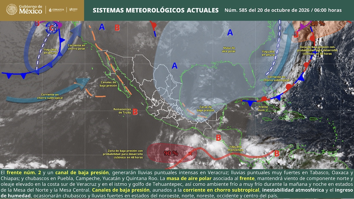 Pronóstico del clima en México para el martes 20 de octubre