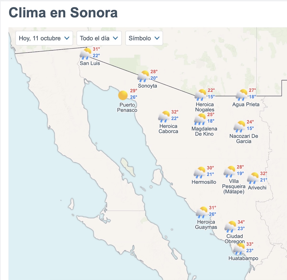 Consulta el pronóstico del clima en Sonora para este 11 de octubre