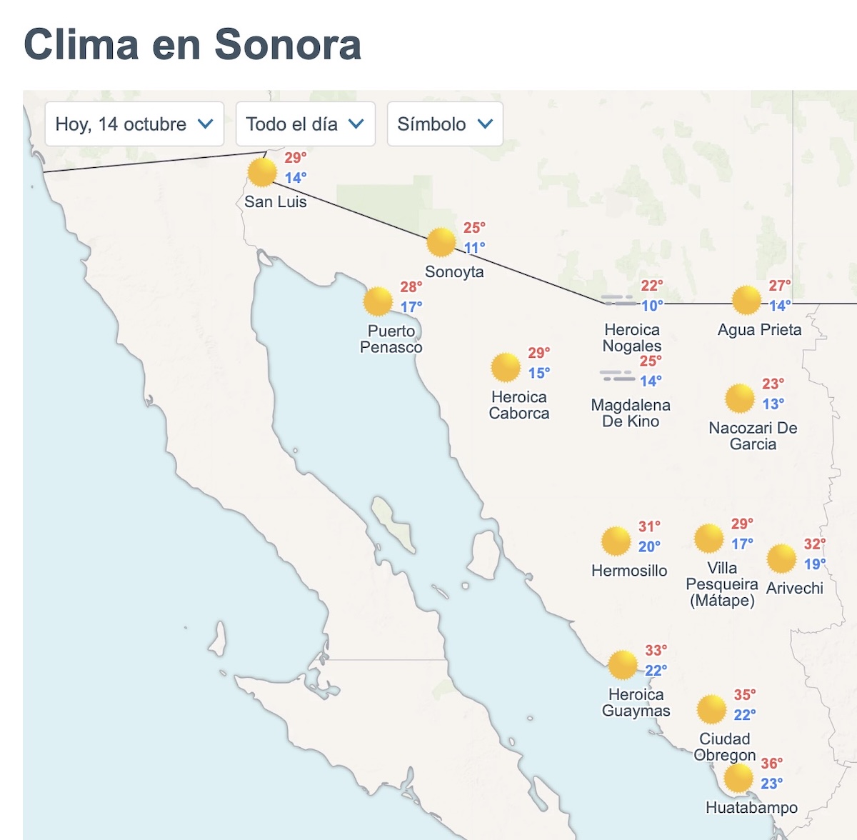 Pronóstico del clima en Sonora este miércoles 14 de octubre