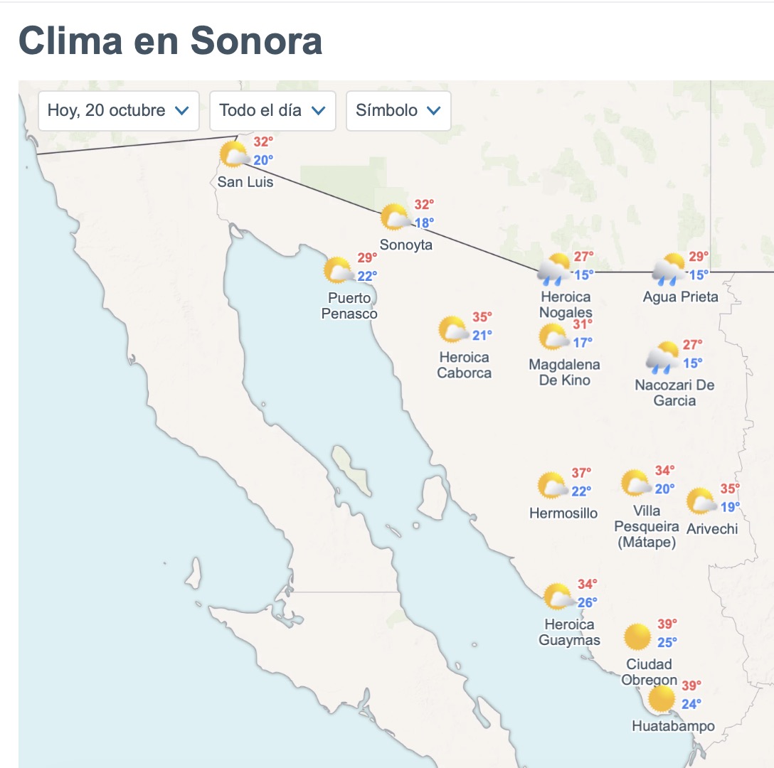Sonora: Municipios con lluvia y temperaturas máximas este martes