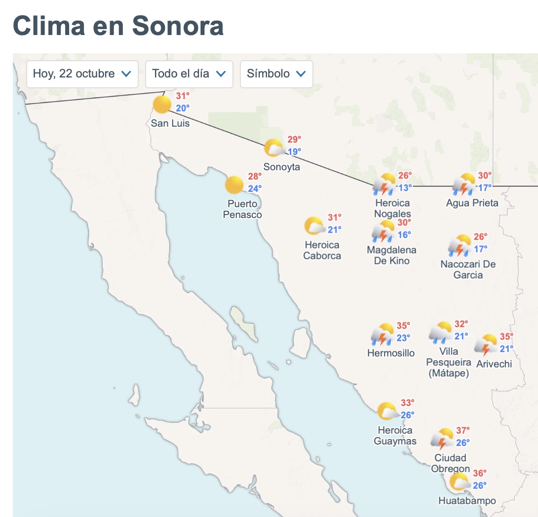 Sonora: Pronóstico de tormentas por municipio. Foto: Meteored.mx