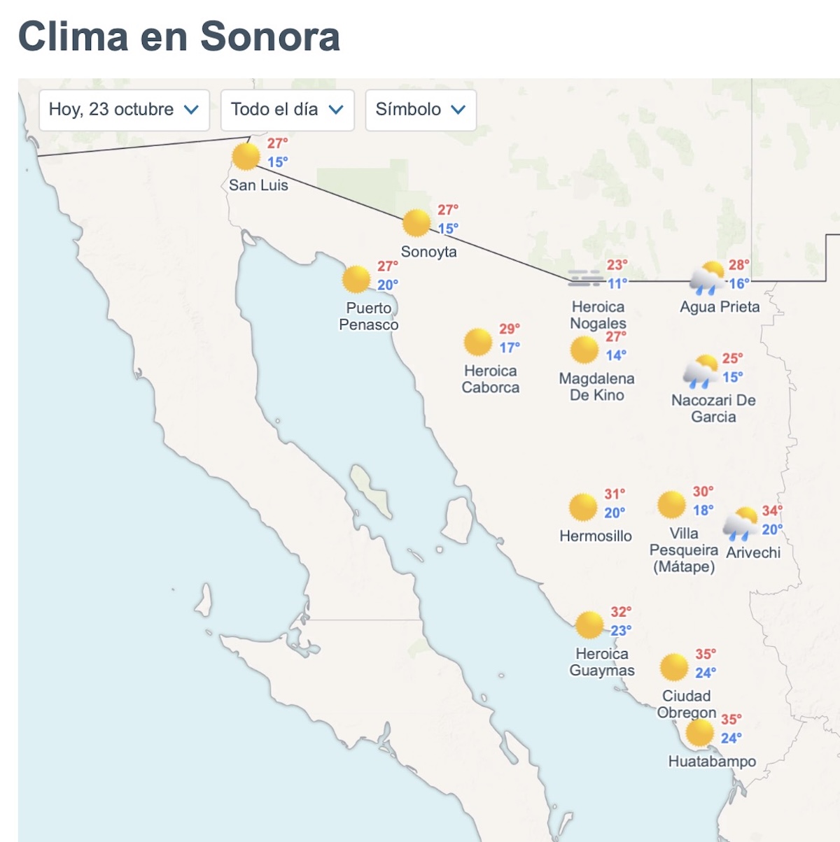 Frente frío 3 provocará lluvias en Sonora hoy. Foto: Meteored.mx