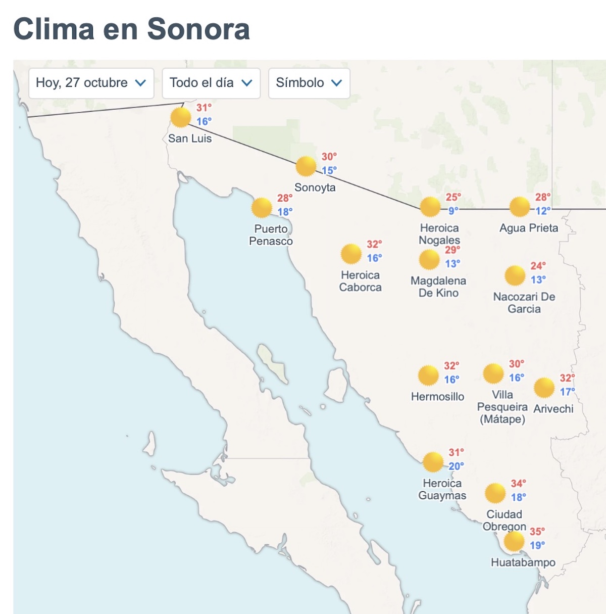 Sonora tendrá una jornada calurosa, con máximas de hasta 35°C