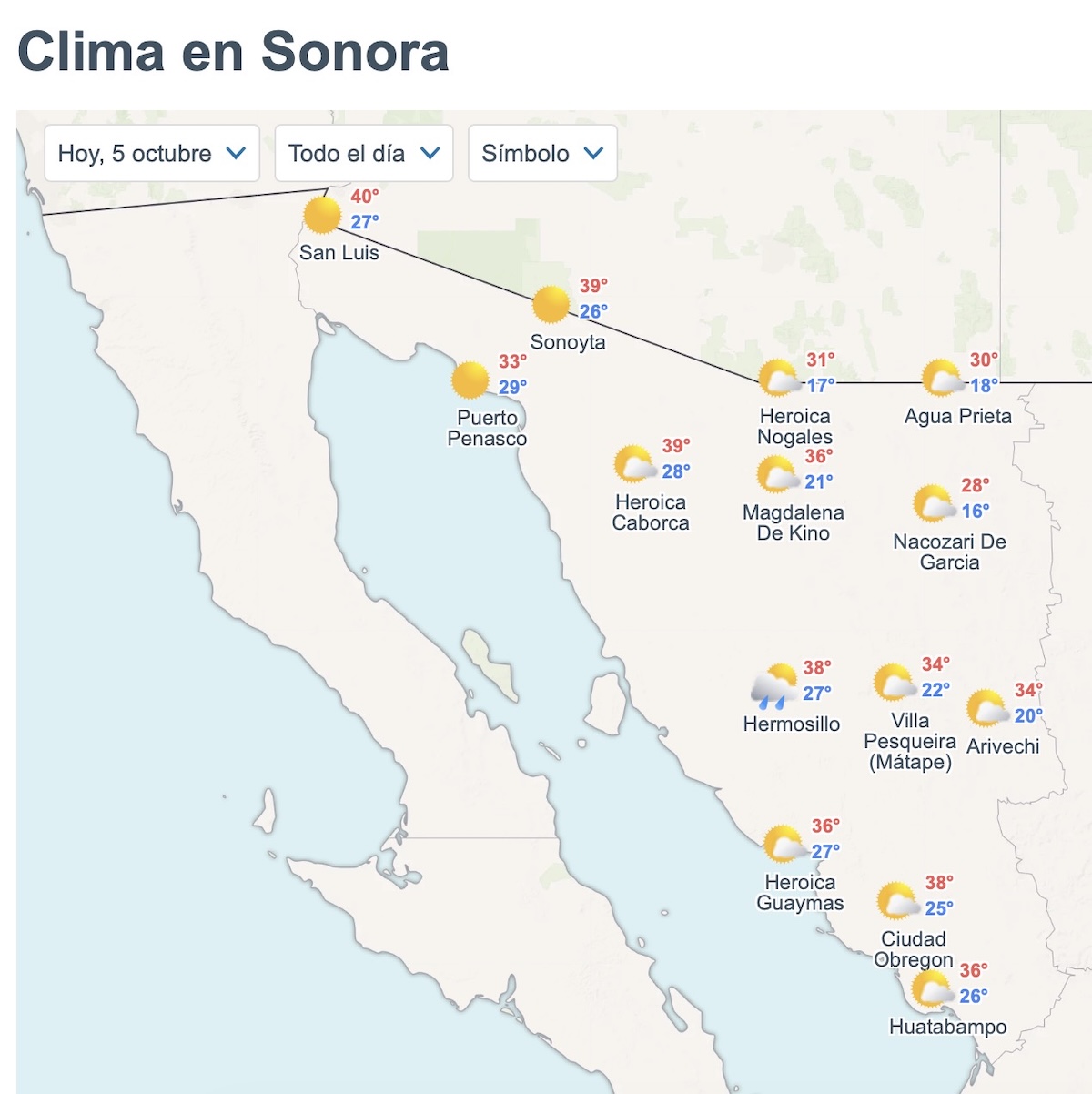 Consulta el pronóstico del clima en Sonora para este lunes 5 de octubre