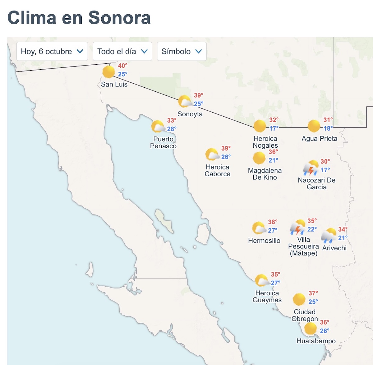 Sonora tendrá calor y lluvias este martes 6 de octubre