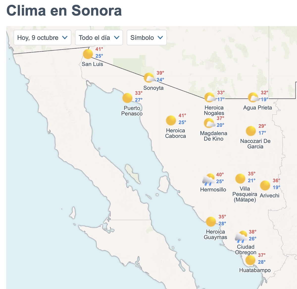 Consulta el pronóstico del clima en Sonora para este viernes 9 de octubre