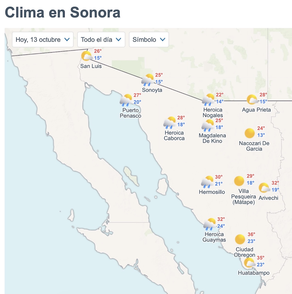 Clima en Sonora este 13 de octubre: municipios con más calor