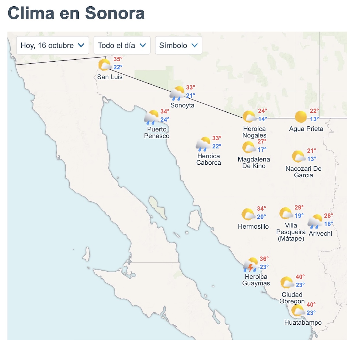 Clima en Sonora hoy 16 de octubre: calor, lluvias y viento