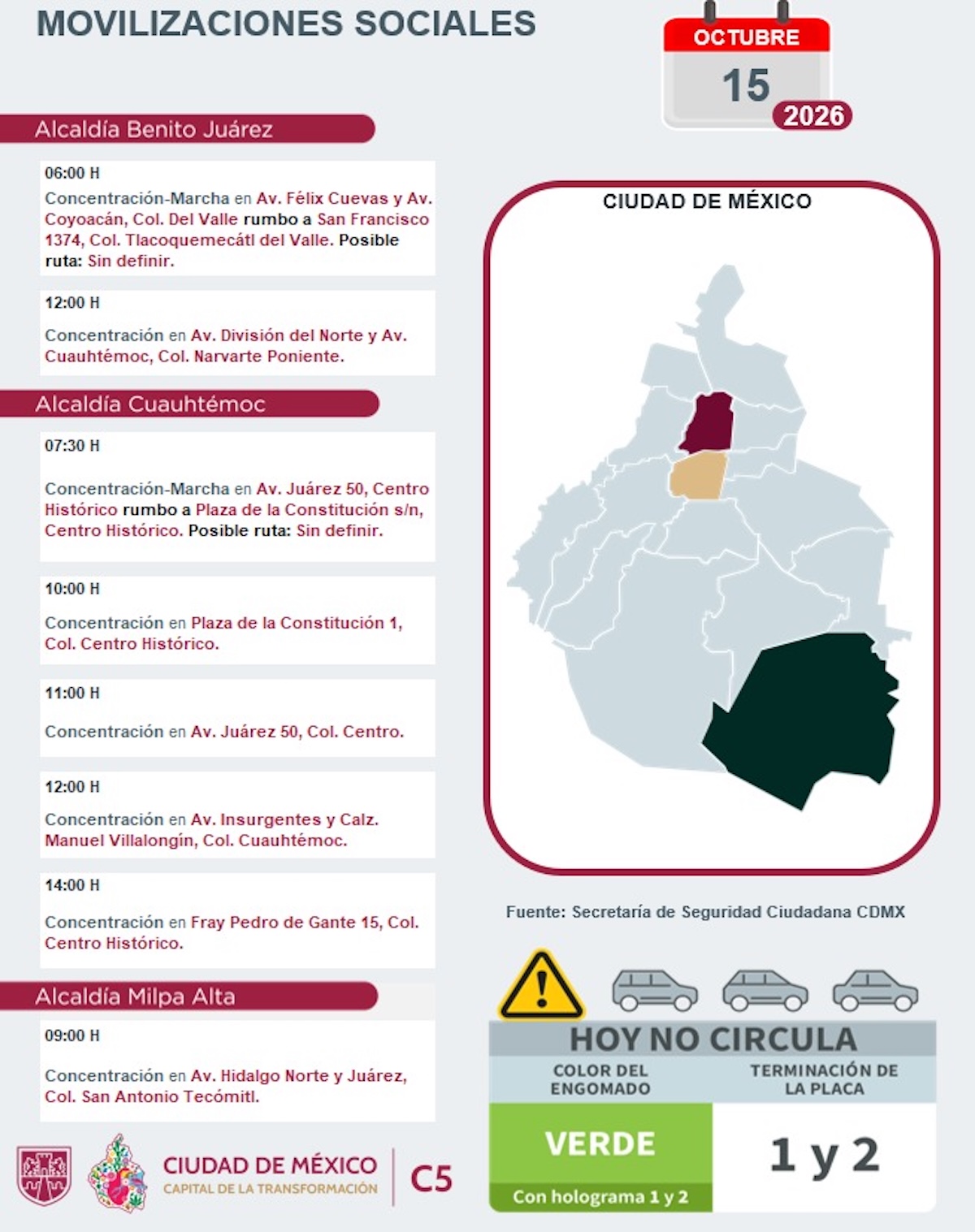 Caos vial en CDMX: Movilizaciones y rodadas del 15 de octubre