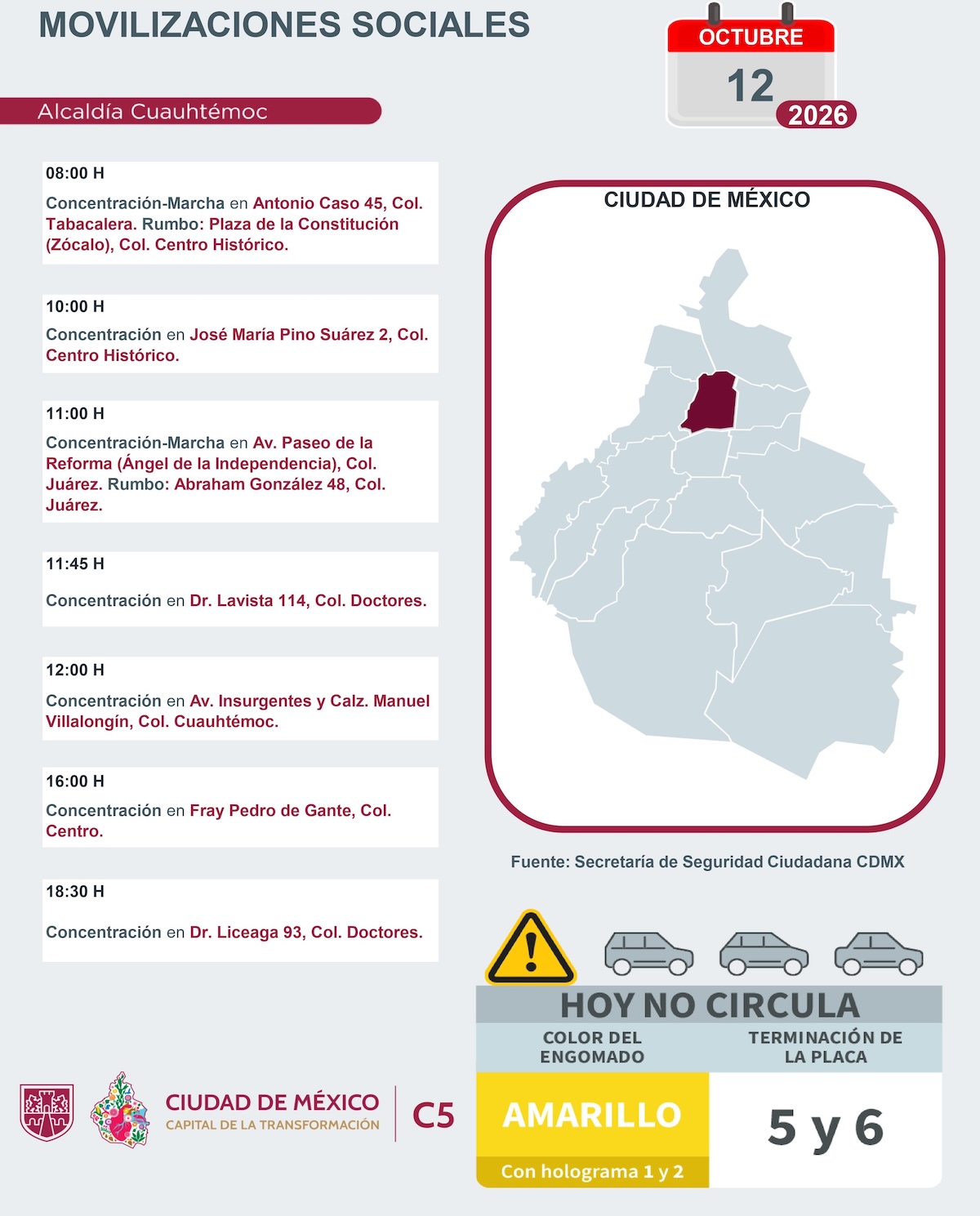 Caos vial en CDMX: Movilizaciones y marchas del 12 de octubre