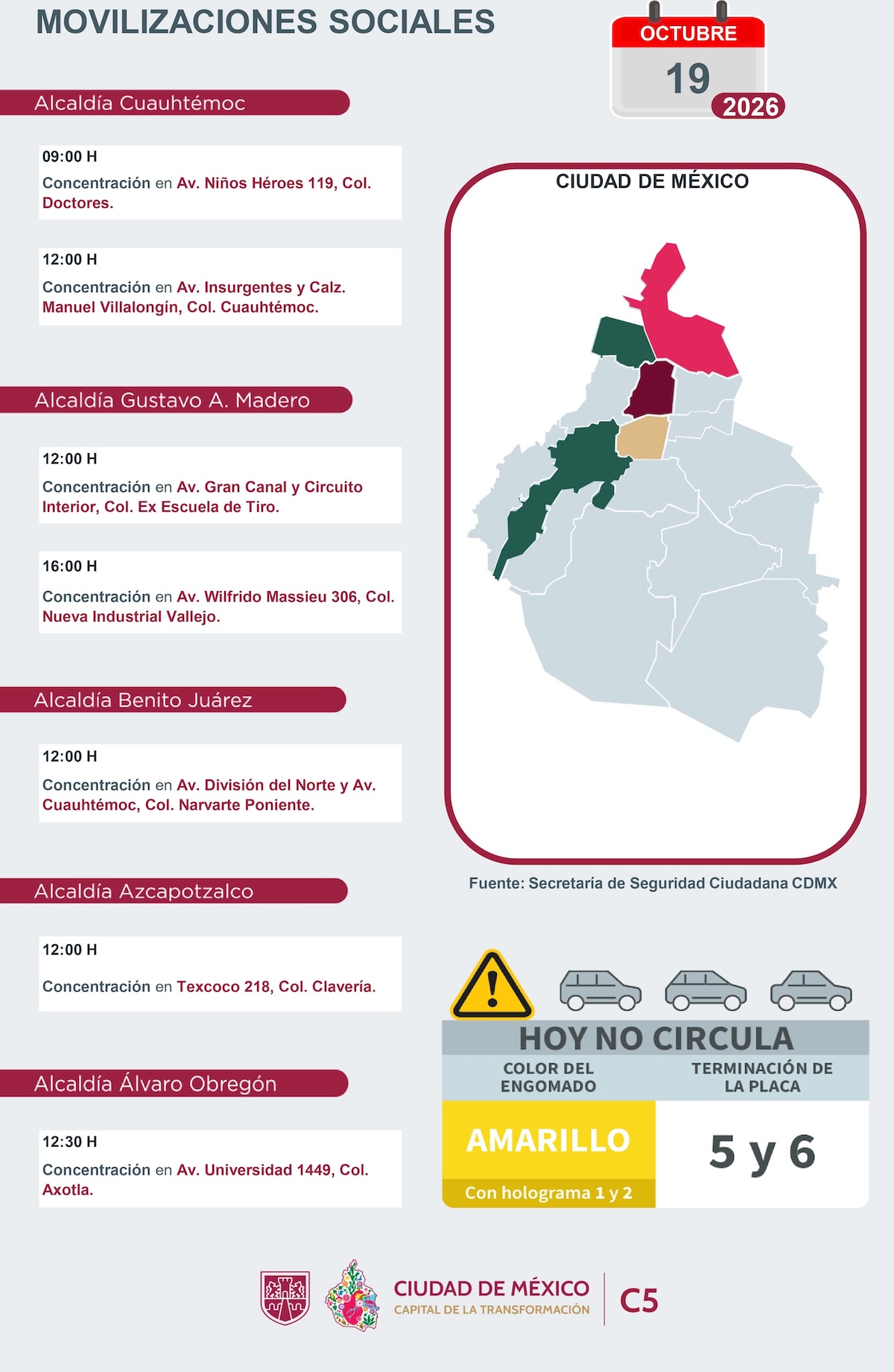 Caos vial en CDMX: Movilizaciones y concentraciones del 19 de octubre