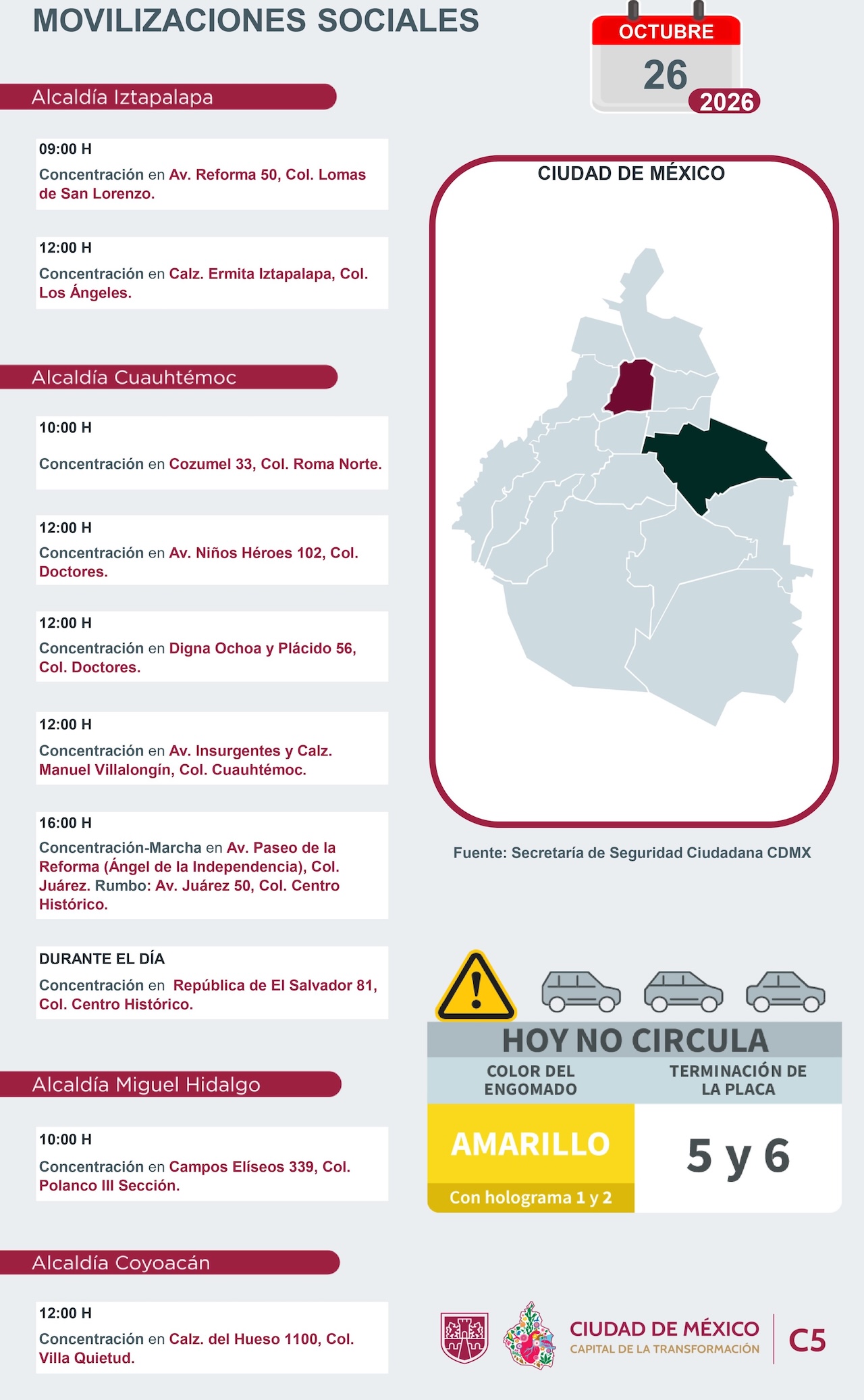 Caos vial en CDMX: Movilizaciones y marchas del 26 de octubre