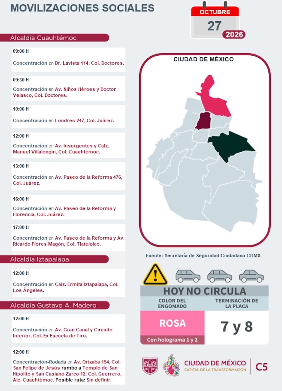 Alcaldías afectadas por protestas en CDMX hoy 27 de octubre