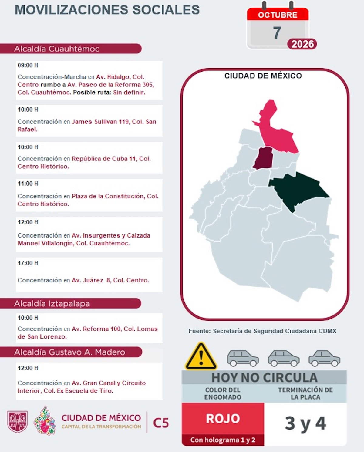 Tráfico en CDMX 7 de octubre: reporte de marchas, cortes y manifestaciones