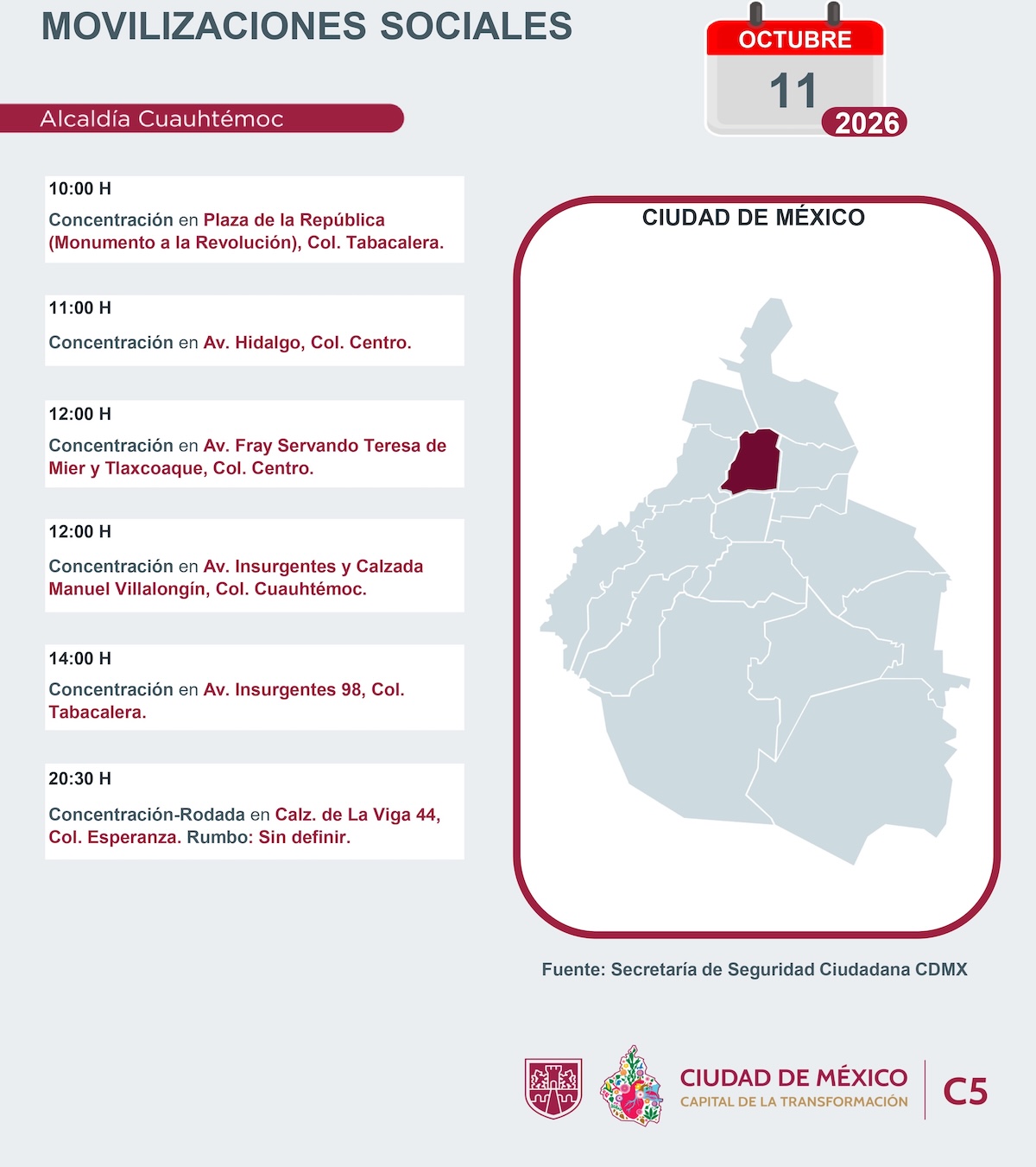 Caos vial en CDMX: Movilizaciones y rodadas del 11 de octubre
